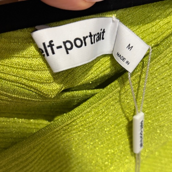 Self-Portrait Neon Lime Off-Shoulder Ribbed Crop Top - Picture 3 of 4